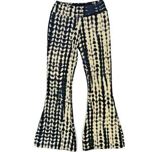 Satina Flare Leg Strerch Pants Womens L Black Cream Abstract Shibori Tie Dye